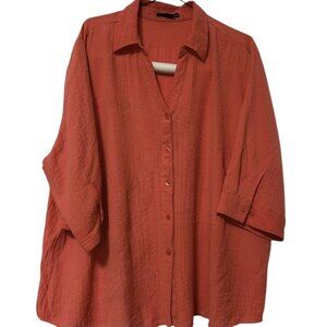 Basic Editions Orange‎ Button Up Blouse SZ 1X Casual Chic Workwear